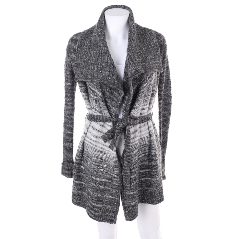 Guess Grey and White Wool Blend Cozy Sweater Long Sleeve Cardigan